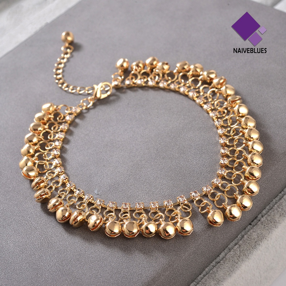 &lt; Naiveblues &gt; Vintage Wanita Berlian Imitasi Bell Rumbai Gelang Kaki Rantai Kaki Gelang Hadiah