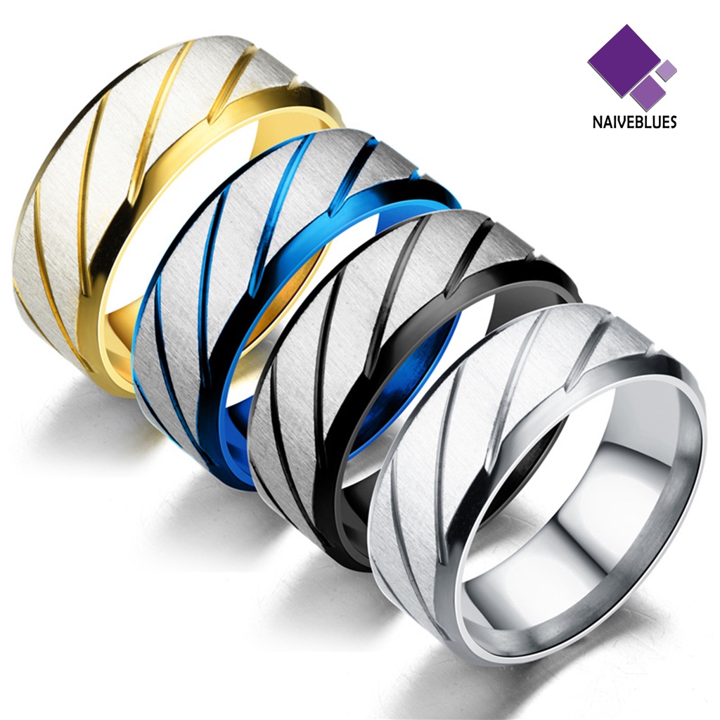 &lt; Naiveblues &gt; Cincin Couple Motif Twill All-match Pengerjaan Halus Stainless Steel Shiny Unisex Untuk Tunangan