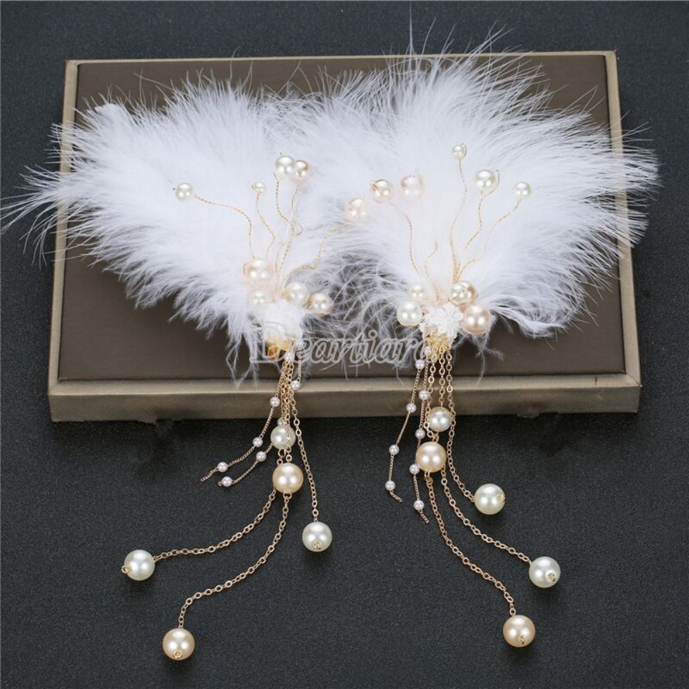 MURAH Aksesoris Rambut Bulu Fashion Jepit Rambut Rumbai Mutiara Peri Dengan Hiasan Kepala Putih