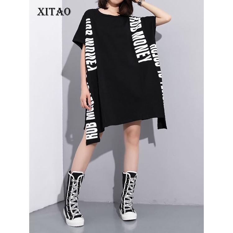 Xitao Eropa Huruf Cetak Longgar Warna Solid Lengan Pendek Fashion Street Style Wanita 2020 Musim Semi Musim Panas Minoritas XJ4559