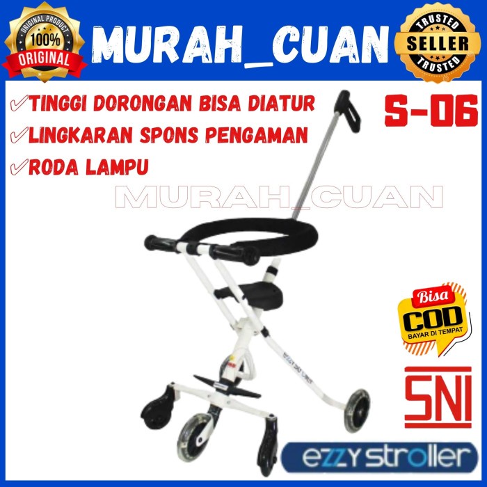 Dorongan Bayi PMB EZZY STROLLER S O6 Roda 3 Lampu Kursi Dorong Anak - Putih