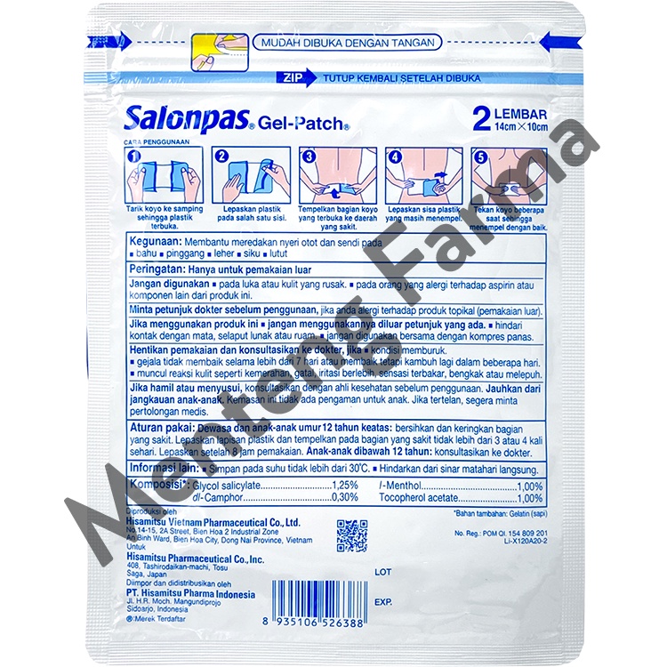 Salonpas Gel Patch 2 lembar - Koyo Elastis Pereda Nyeri Otot dan Sendi