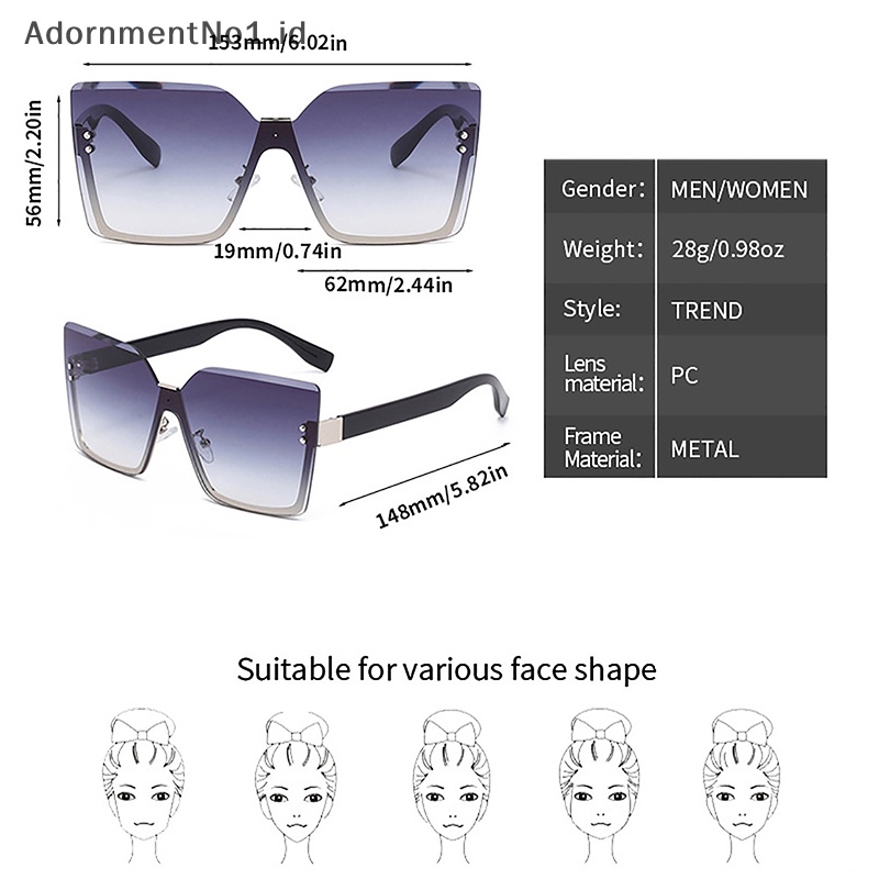 [AdornmentNo1] Fashion Square Rimless Frame Kacamata Hitam Wanita Klasik Outdoor UV400 Sunglasses [ID]