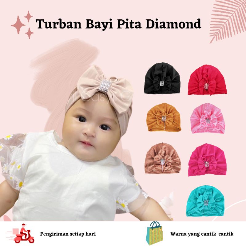 Turban Bayi Pita Diamond/Ciput Baby Newborn/ Topi Anak Perempuan