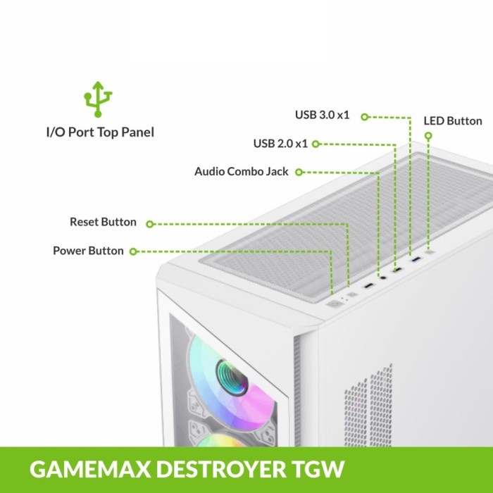 Casing GameMax Destroyer White Tempered Glass Micro ATX PC Case