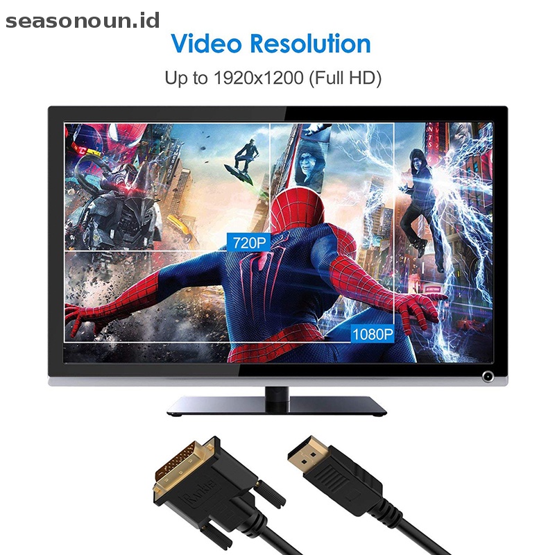 Seasonoun 6kaki 1.8m Lapis Emas DisplayPort DP Ke DVI-D Male Adaptor Kabel HD 1080p.