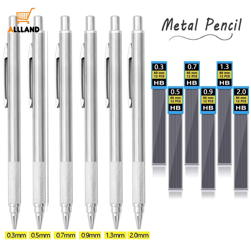 0.3 0.5 0.9 1.3 2.0mm Pensil Mekanik Metal/Seni Gambar Lukisan Pensil Otomatis/Siswa Tulis Kantor Stationary Sekolah