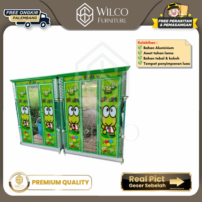 Lemari Pakaian Aluminium 3 Pintu Karakter / Lemari Baju Motif Keropi