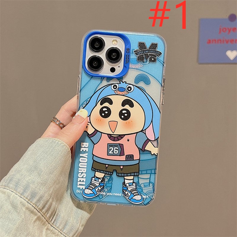 Lovely Crayon Shin-chan Skin Feel Soft Case HP iP iPhone 12 13 14 Pro Max 11 Blue Brown FTD Casing Apple