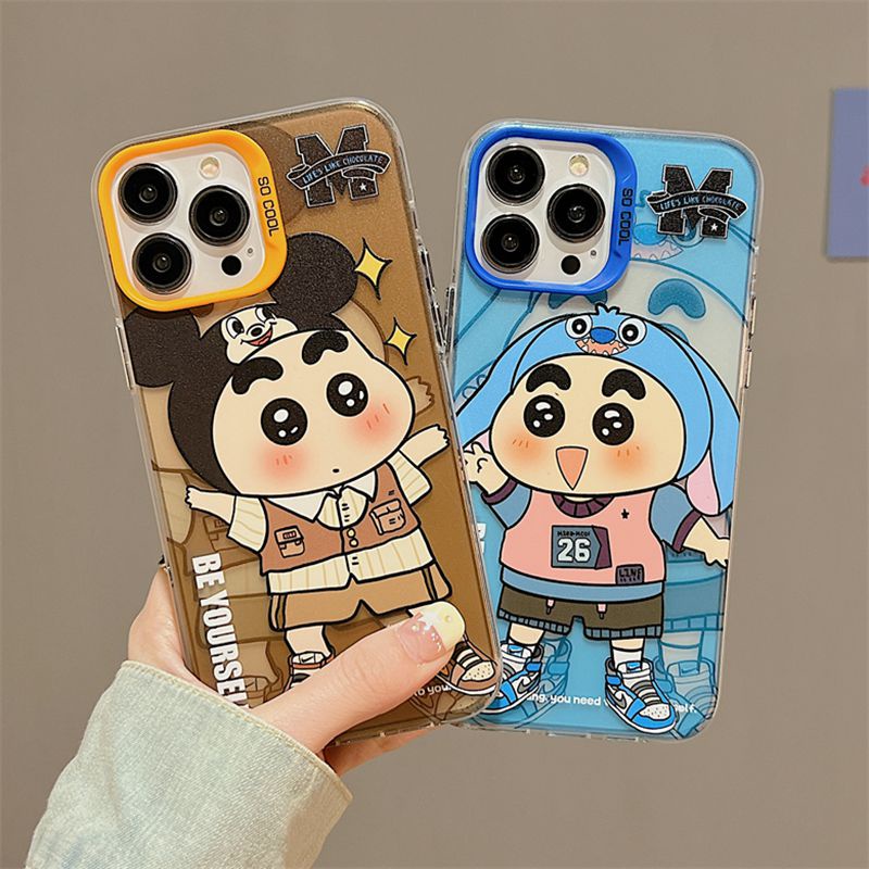 Lovely Crayon Shin-chan Skin Feel Soft Case HP iP iPhone 12 13 14 Pro Max 11 Blue Brown FTD Casing Apple