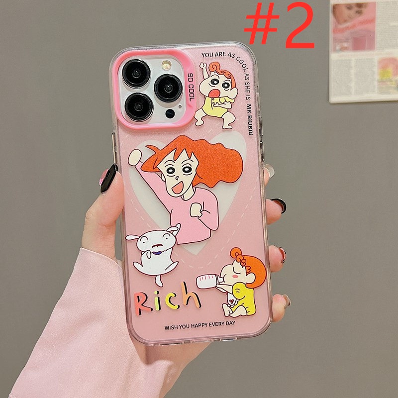 Happy Crayon Shin-chan Family Photo Skin Feel Soft Case HP iP iPhone 12 13 14 Pro Max 11 So Cool FTD Casing Apple