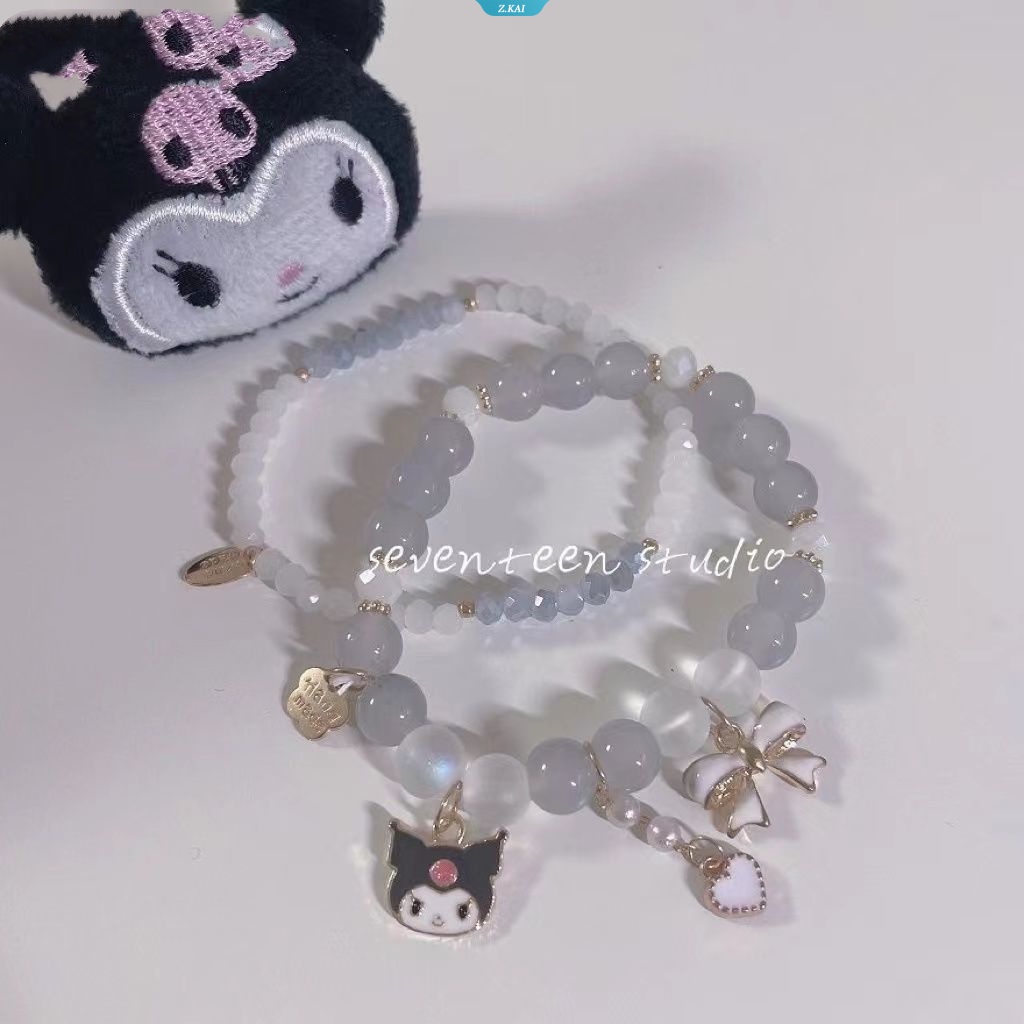 Kawaii Lucu Sanrio Kuromi Mymelody Cinnamoroll Pom Pom Purin Manik-Manik Kristal Gelang Hadiah Pacar Mainan Untuk Anak Perempuan [ZK]