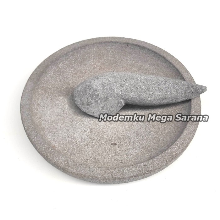 Cobek Batu Asli Original + Ulekan Munthu Muntu Muntilan Merapi - 31 cm