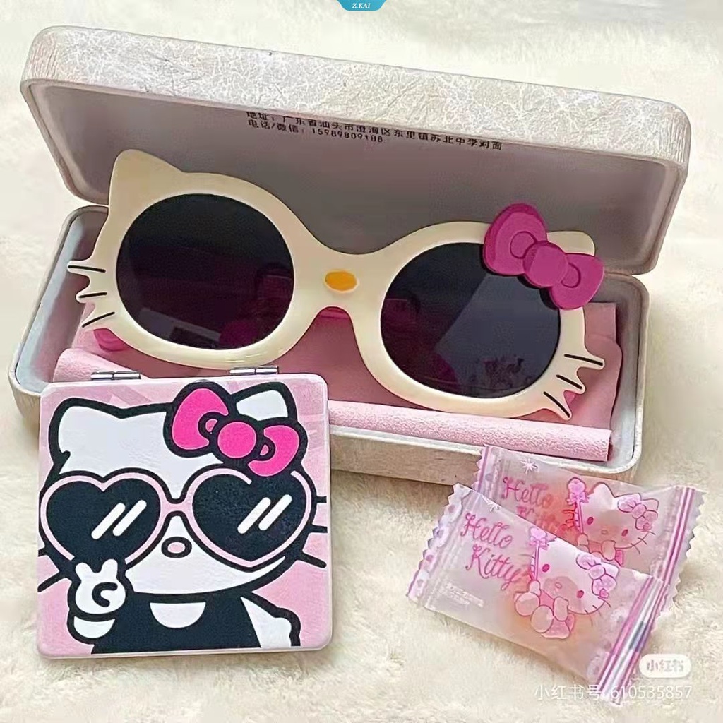 Sanrio HelloKitty Fashion Lucu Anak Kacamata Foto Props Kacamata Hitam Siswa Perempuan Lucu Kartun Kacamata Kerai Cermin [ZK]