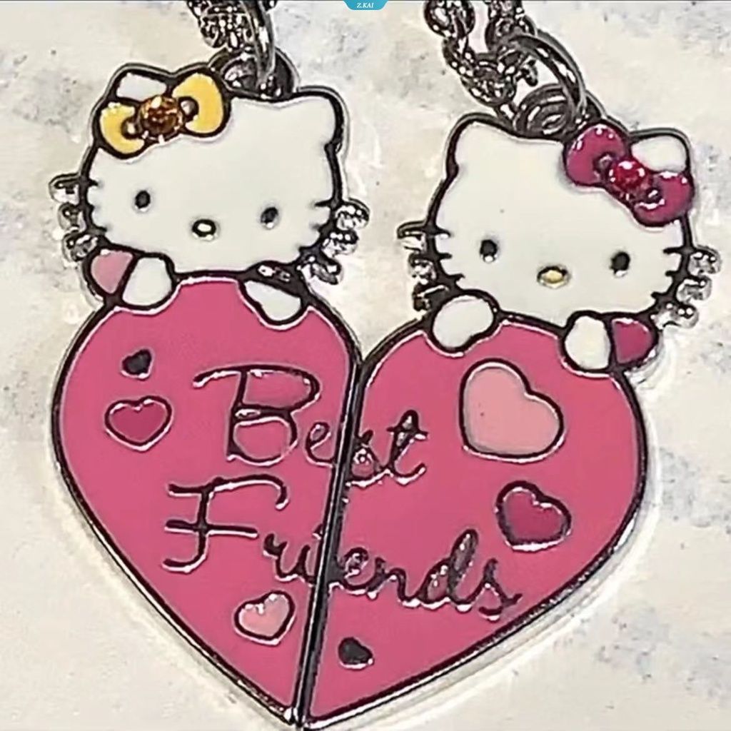 1pasang Kawaii Lucu Kartun PIink HelloKitty Friends Kalung Untuk Gadis Wanita Bentuk Hati HelloKitty Kalung Untuk Hadiah Perhiasan Sahabat Terbaik [ZK]