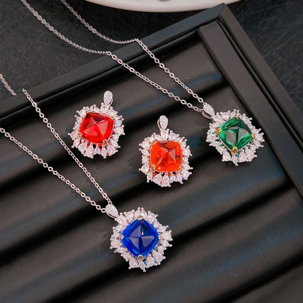 Goldkingdom Aksesoris Perhiasan Fashion Ready Stock Nenek Pertengahan Hijau Berlian Liontin Royal Blue Diamond Necklace