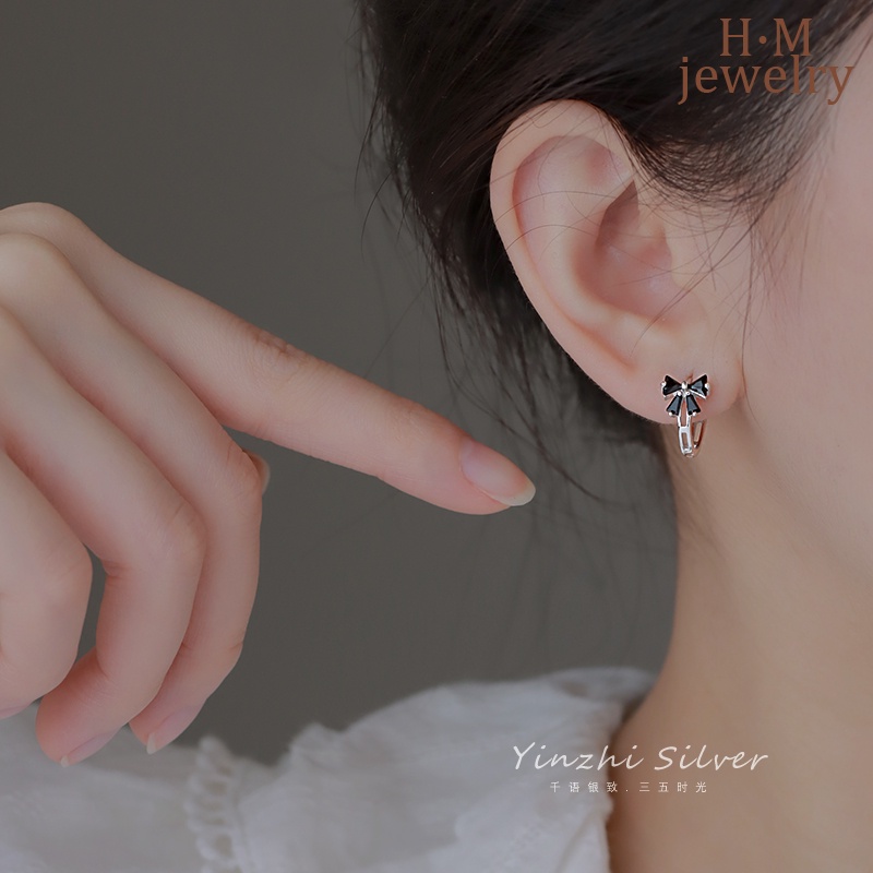 Anting Ikatan Simpul Hitam Mini Anting Sosialita Elegan Anting Bermutu Tinggi