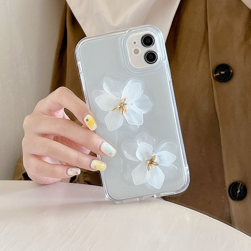 【Crystal resin】3D Transparent Clear Flowers Pretty Soft Case IPhone 7 8 Plus XR XS Max 11 12 13 14 Pro Max 14 Plus for Women Girl Gift