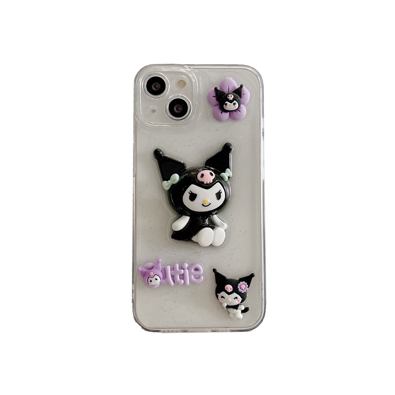 【Crystal resin】3D So Cute Cartoon Kuromi Soft Case IPhone 7 8 Plus XR XS Max 11 12 13 14 Pro Max 14 Plus for Women Girl Gift