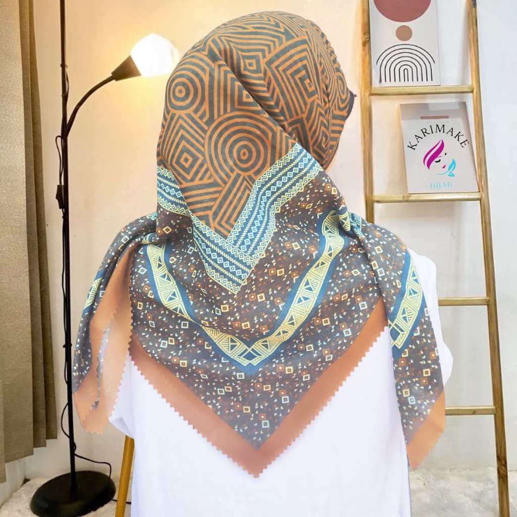 Karimake Hijab / Kerudung Segi Empat Voal Premium Printing Motif riental Opulence Laser Cut 110 x 110