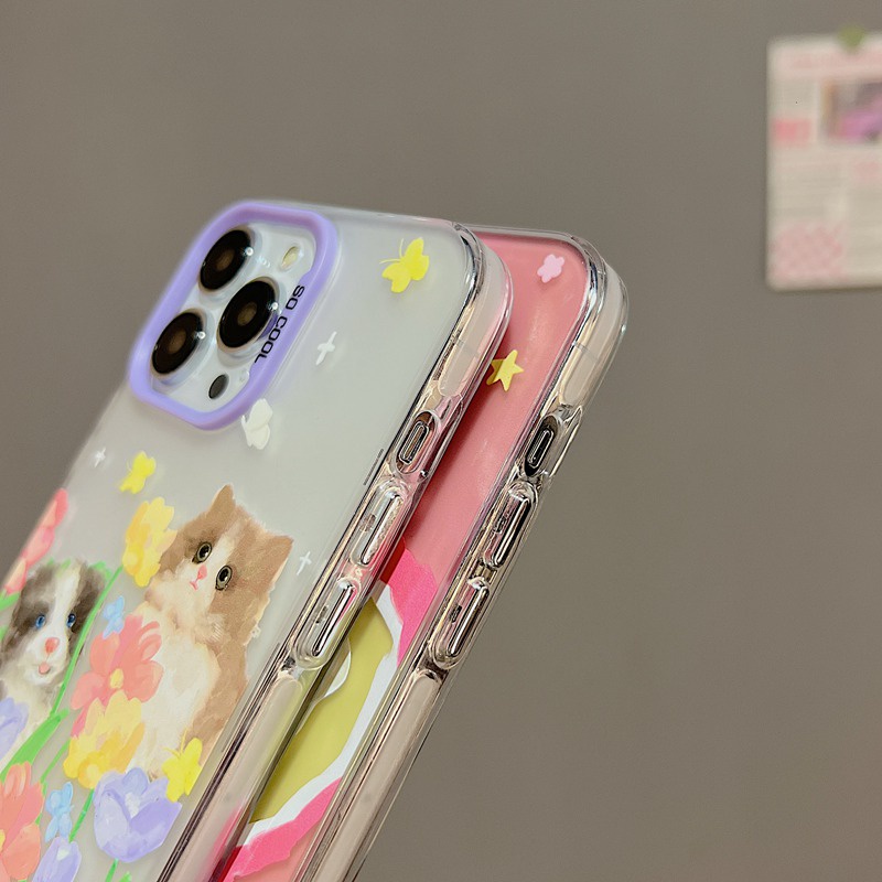 Oil Painting Love Dog Skin Feel Soft Case HP iP iPhone 12 13 14 Pro Max 11 So Cool FTD Casing Apple