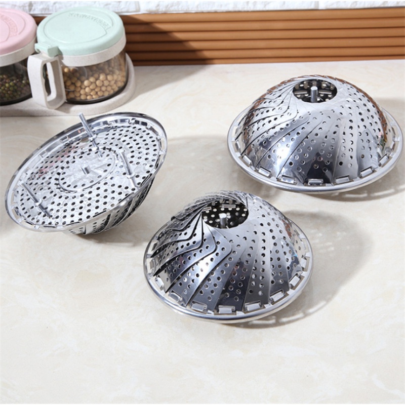 (12 to 24cm)Kukusan Stainless Flexible Serbaguna  Lipat Alat kukus Stainless Kukusan Bunga Tirisan