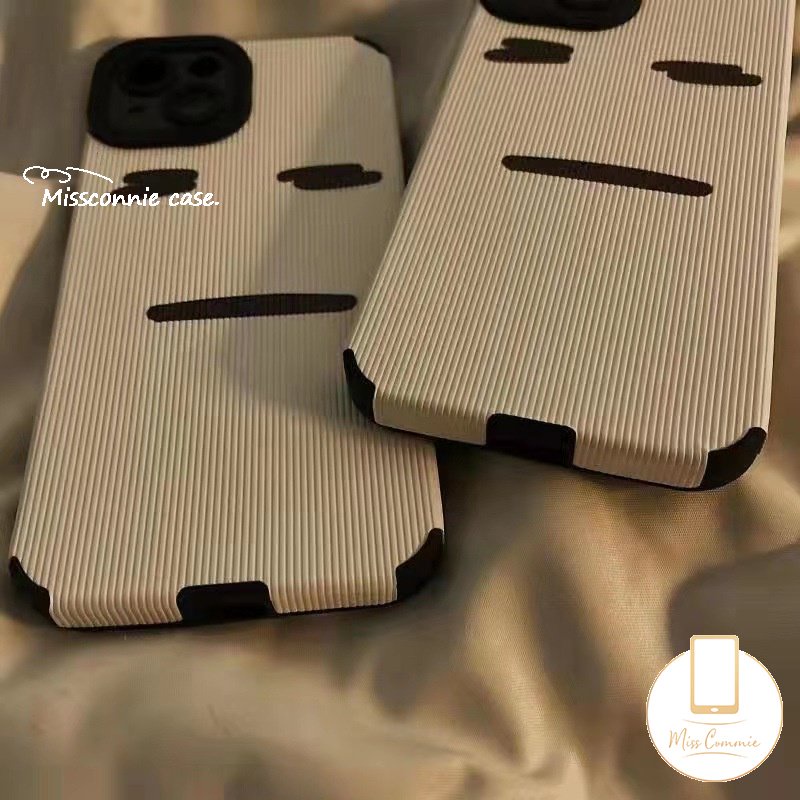 IPHONE Emoticon Lucu Tekstur Kulit Mewah Casing Ponsel Kompatibel Untuk Iphone11 12 14 13 Pro MAX XR 78 Plus X XS MAX Kartun Setan Wajah Hitam Dan Putih Soft Cover