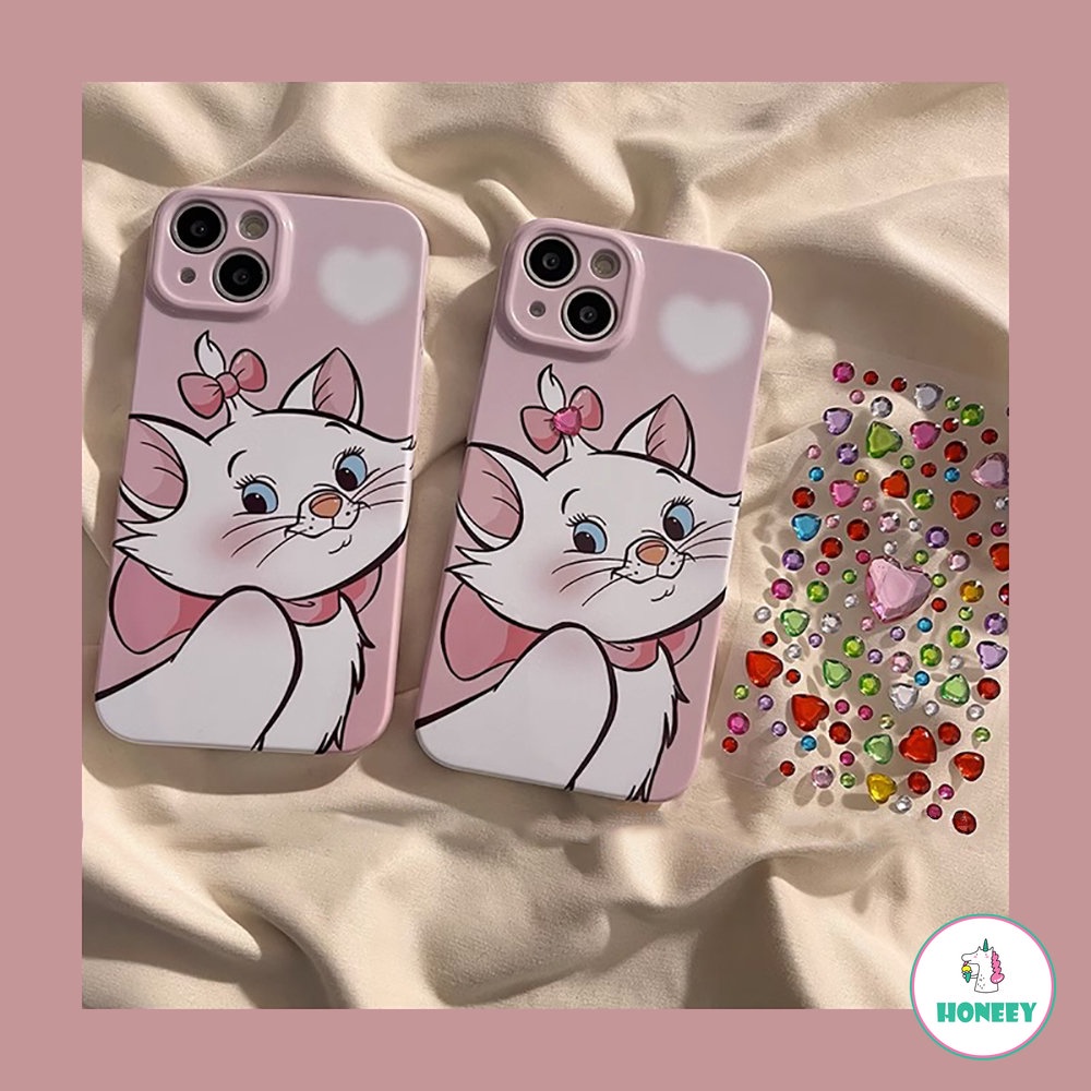 IPHONE Casing Apple Untuk Iphone14 13 12 11 Pro Max Kartun Pink Cute Mary Cat Untuk Iphone7 8 Plus XS XR Dengan Stiker Shockproof Feline Hard Cover