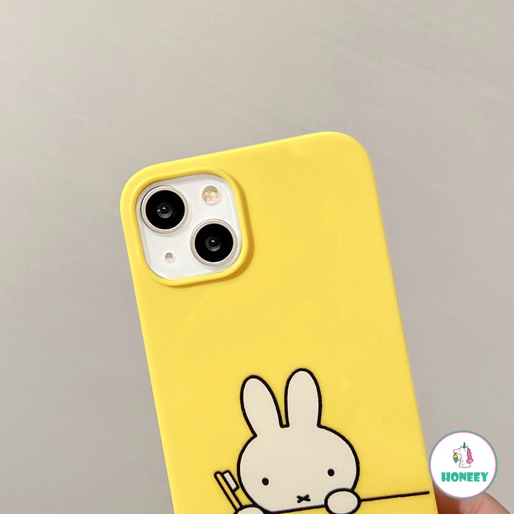 Casing Kelinci Simple Untuk iPhone 14 Pro Max13 12 11 Pro Max7 8 Plus XS XR Kuning TPU Shockproof Handphone Cover