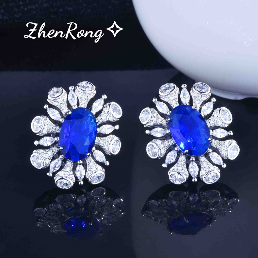 Goldkingdom Aksesoris Perhiasan Fashion Ready Stock 15karat Berlian Biru Royal Set Mewah Liontin Cincin Warna-Warni Anting Harta Karun