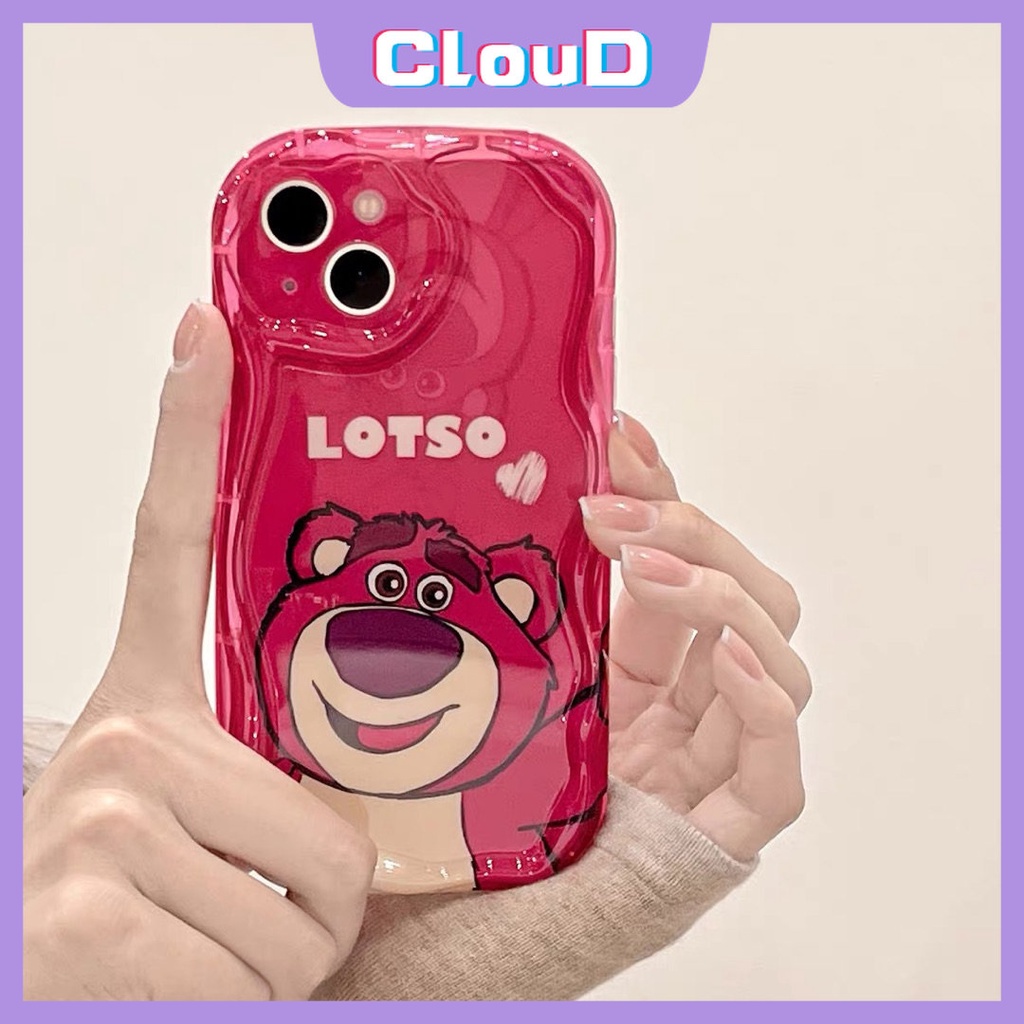 Casing 3D Wavy Curved Edge Glossy Untuk Redmi 9A A1 10 9 A2 10C 9T 10A 9C NFC Redmi Note 11 10S 11s 8 9 10 10Pro Max POCO M3 Shockproof Lembut Kartun Lucu Strawberry Bear Manyo Cover