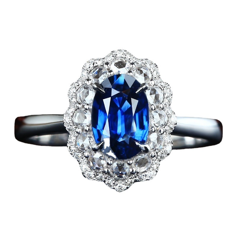 Goldkingdom Aksesoris Perhiasan Fashion Ready Stock Royal Cincin Permata Biru Klasik Burung Merpati Telur Dua Lapis Full-Diamond Zircon