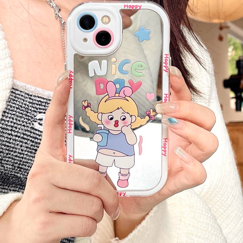 【Ice Cream Mirror】Happy Nice Day Girl Soft Case IPhone 11 12 13 14 Pro Max Women's Gift Cute Phone Case Make up