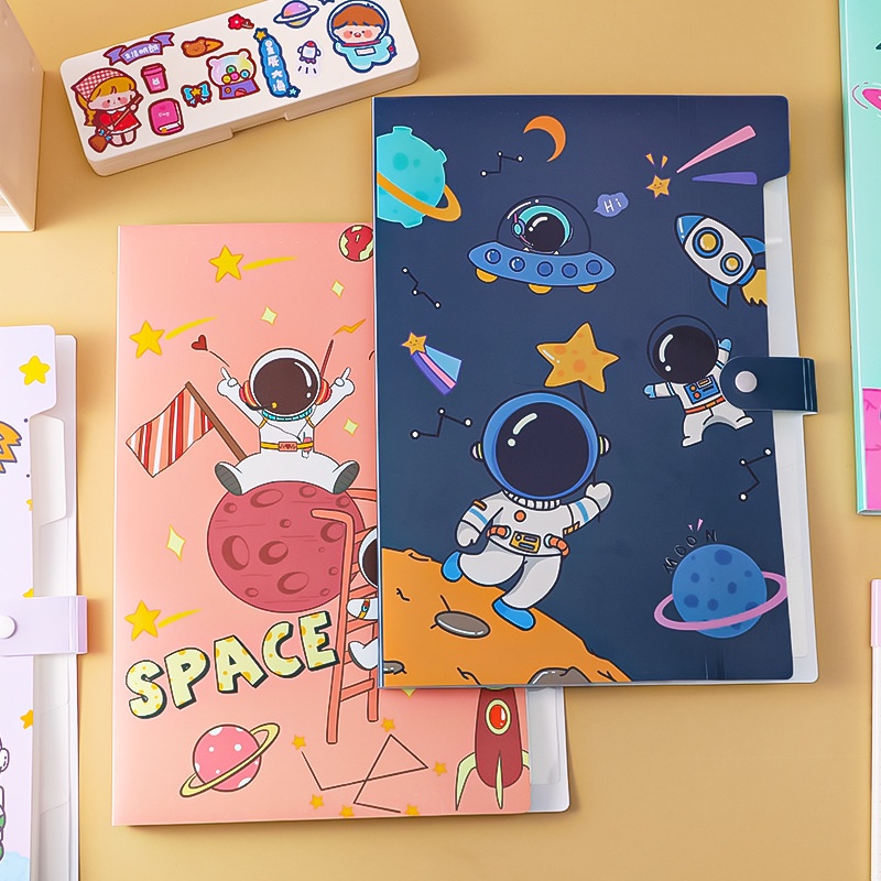 Tas Dokumen File Folder Arsip Kartun Astronot A6 Grid Untuk Perlengkapan Alat Tulis Kantor Sekolah Siswa