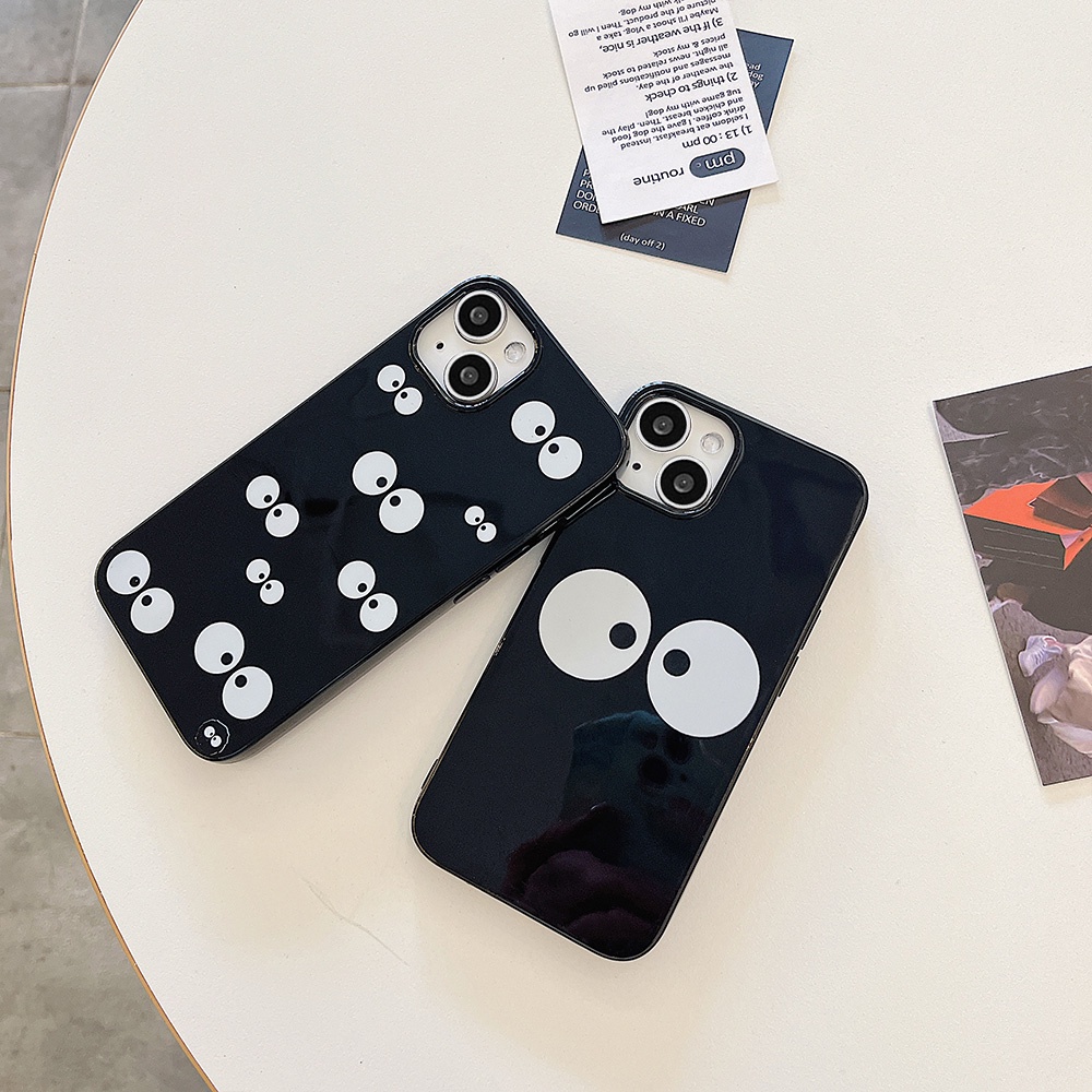 Casing IPhone Kompatibel Untuk Iphone14 Pro Max Lucu Keren Emoji Mata Hitam Iphone13 /13 Pro Ip12 /12 Pro Max Iphone11X XS XR 7 8 Plus Anti Gores Soft TPU Back Phone Cover