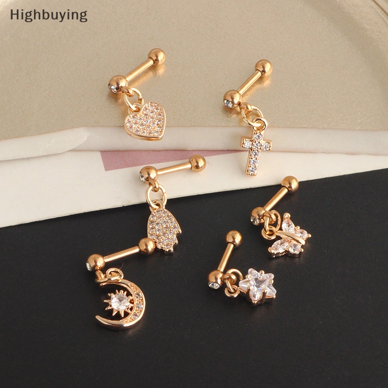 Hbid Cross Ear Tragus Earring Stud Barbel Kristal Tulang Rawan Anting Stud Glory