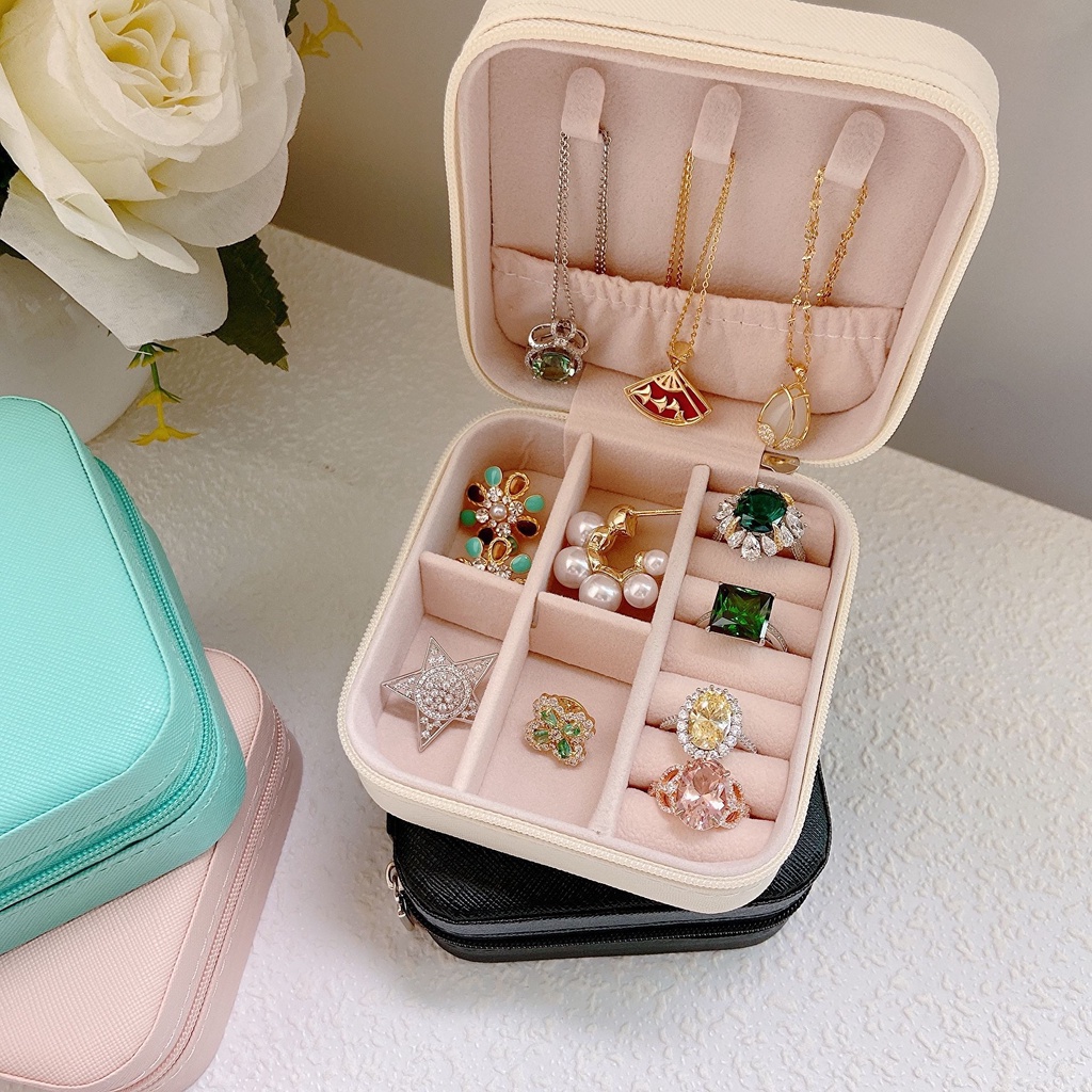 Versi Korea Kotak Penyimpanan Perhiasan Travel Portable Jewelry Box Kotak Perhiasan Kemasan Cincin Kecil