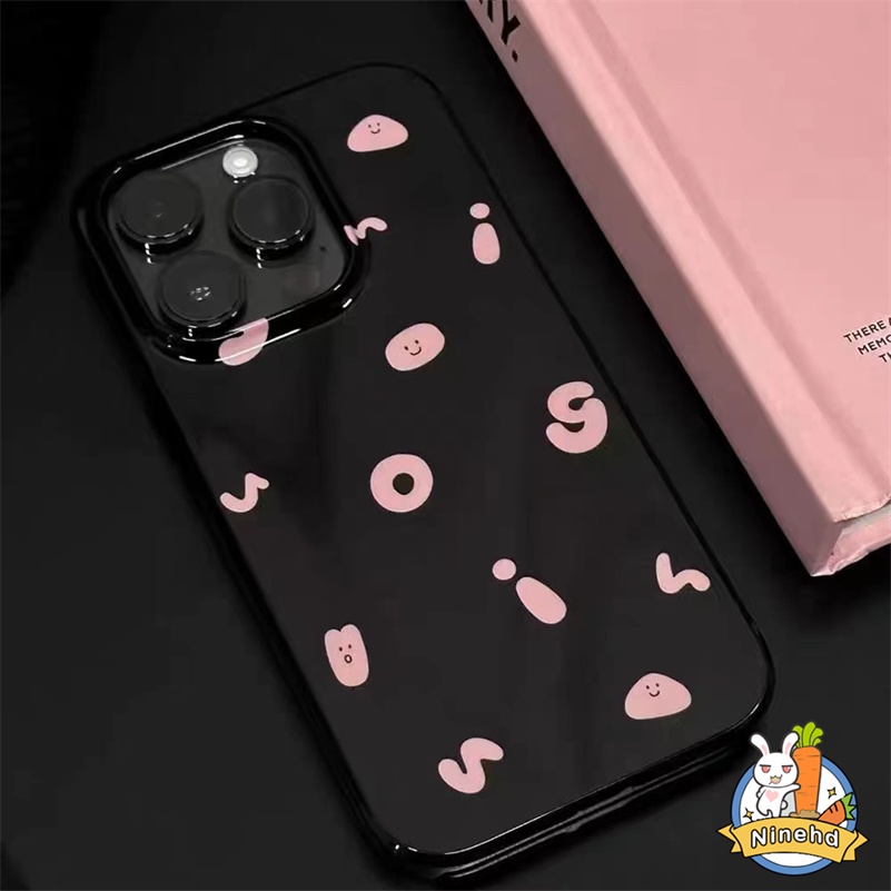 IPHONE Casing Kompatibel Untuk Iphone14 13 12 11 Pro Max X Xr Xs Max8 7 6 6s Plus SE Fashion Pink Inggris Hitam Mengkilap Casing Ponsel Kamera Perlindungan Bumper Shockproof Silicone Soft Case