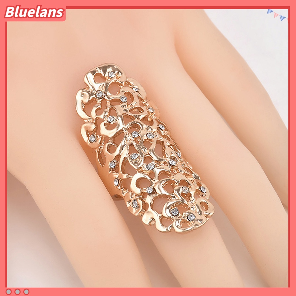 [BLS] Knuckle Ring Vintage Berlebihan Berongga Keluar Geometris Berlian Imitasi Dekorasi Electroplating Fashion Retro Ukir Cincin Panjang Perhiasan Aksesoris