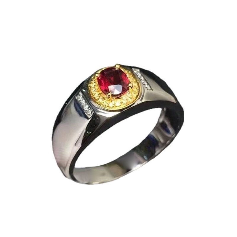 S925 Perak Mewah Ruby Baja Titanium Zirkon Merah Kristal Emas Pernikahan Rings Untuk Pria Aksesoris Fashion