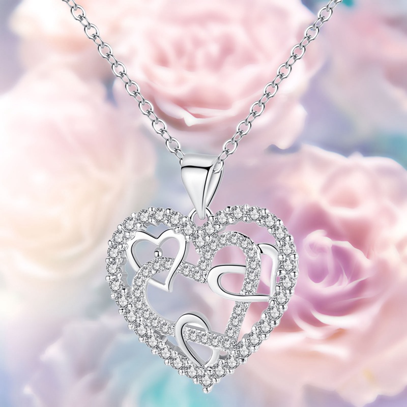 Jepang Korea Style Minimalis Cubic Zircon Cinta Ganda Kalung Tembaga Liontin Hati Rantai Sederhana