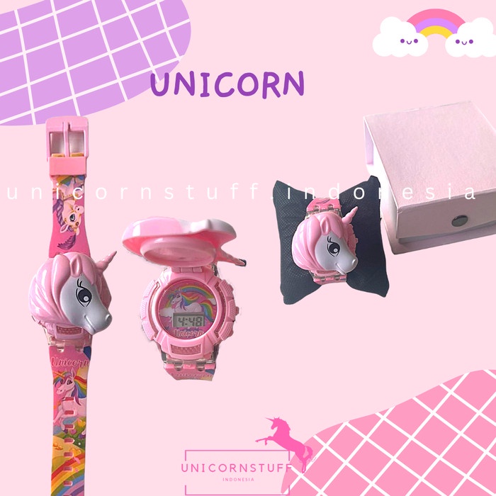 Jam Tangan Anak Motif Unicorn Pony Cewek Perempuan Free Box Pink Lucu