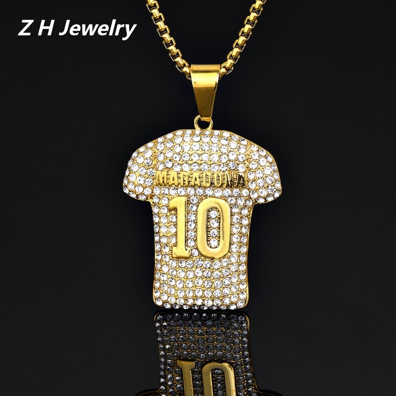 Z H Jewelry Vintage 18K Emas Maradona 10graga Liontin Piala Dunia Fashion Pria Anti Karat Kalung Jersey Liontin Hip Hop Pesta Baja Titanium Perhiasan Aksesoris