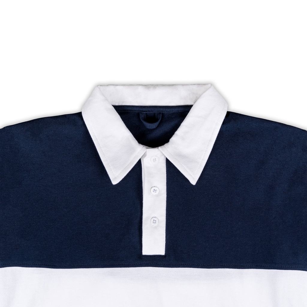 Long Sleeve Polo Shirt - Navy-white Nappa Milano