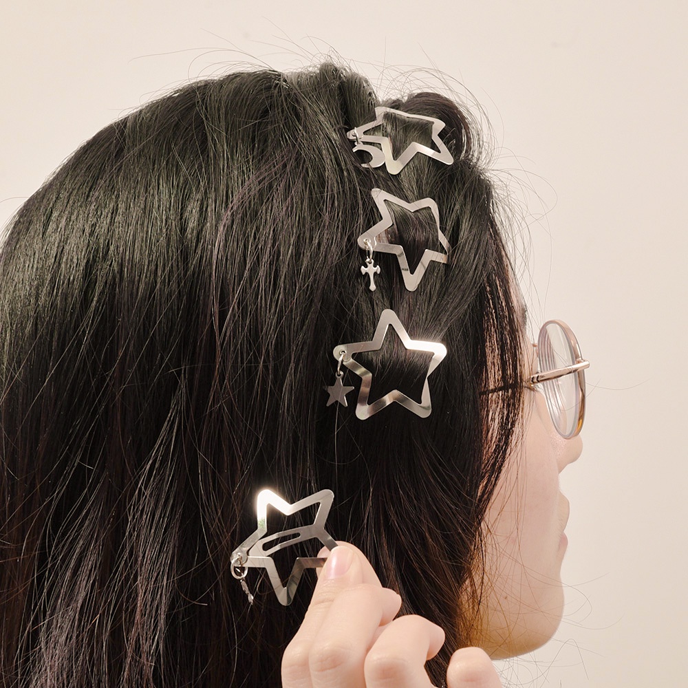 Y2k Style Women Sweet Hair Clip/Jepit Rambut Pentagram Bintang Gadis Panas/Ladies Simple Hair Pin/Jepit BB Fashion Cewek/Ponytail Hair Holder/Aksesoris Rambut Elegan