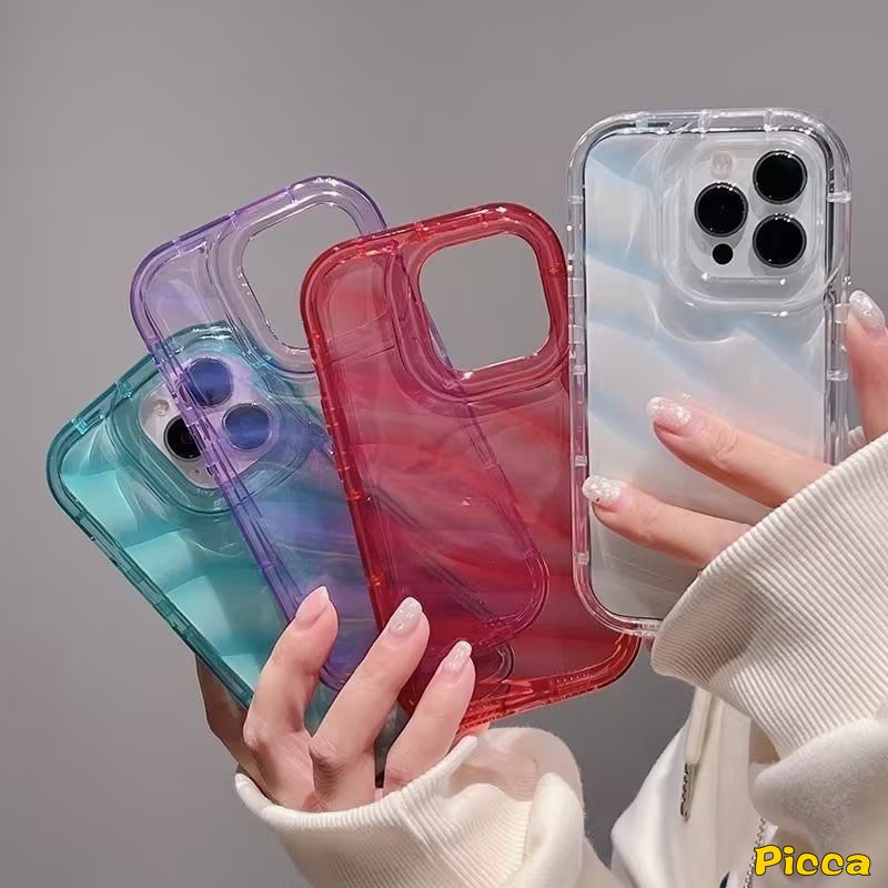 Casing Warna Permen Bening Sederhana Mewah Kompatibel Untuk IPhone 7Plus XR 8Plus 11 14 13 12 Pro MAX 6 6S 7 8 Plus X XS MAX SE 2020 Baru 3D Stereo Kreatif Korgasi Penutup Tahan Guncangan