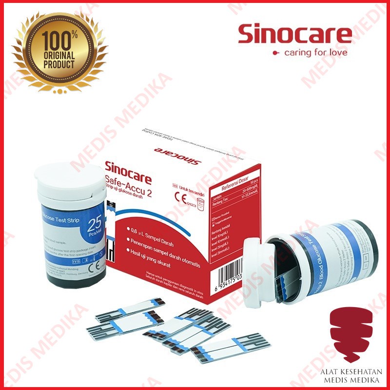 Strip Cek Gula Darah Sinocare Safe-Accu 2 Test Glucose Refill Isi 50