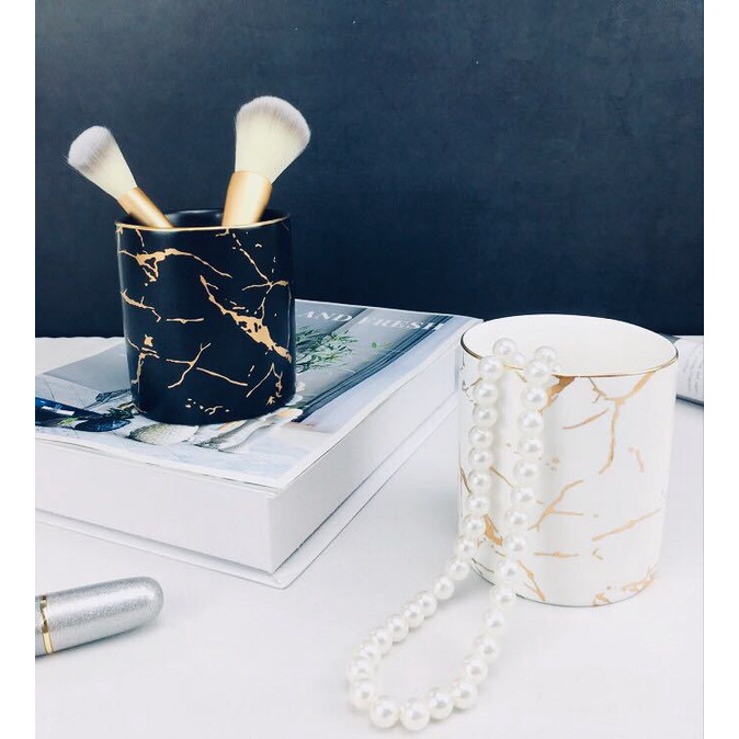 Tempat Sendok Keramik Corak Marble Doff Gold Elegant / Tempat Sendok Mewah / Tempat Sendok Elegant /