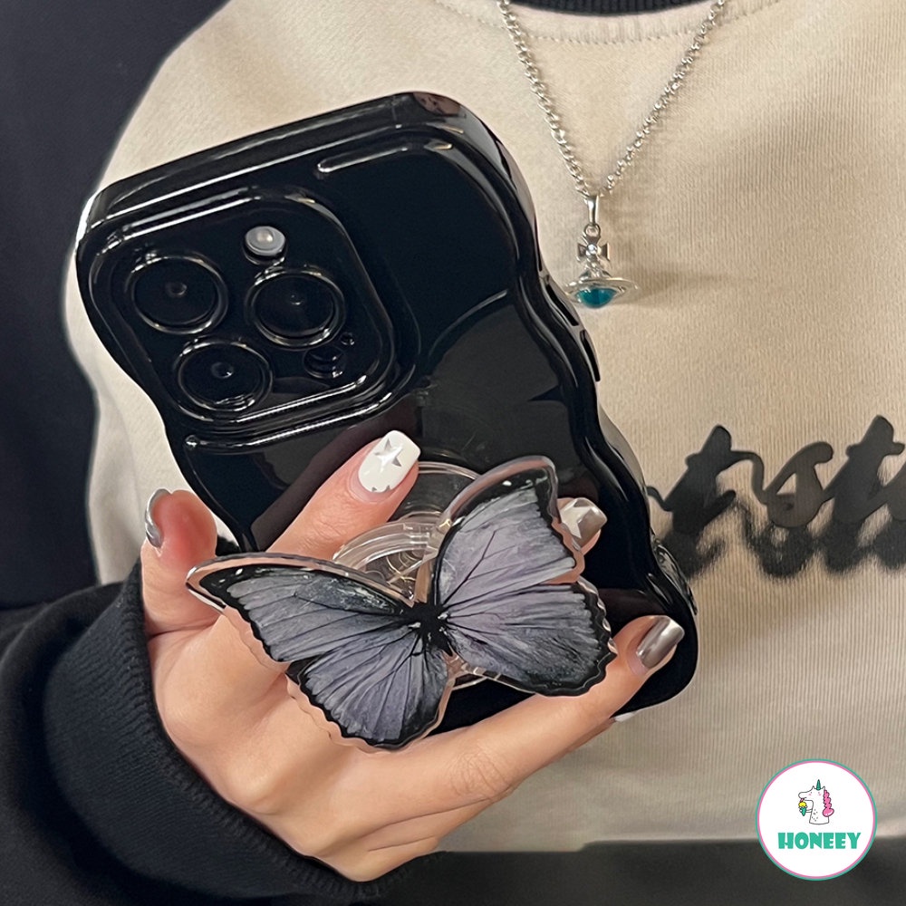 IPHONE Ins Casing Ponsel Premium Kompatibel Untuk Iphone14 13 12 11 Pro Max14 Plus Butterfly Holder Silikon Hitam Soft Case