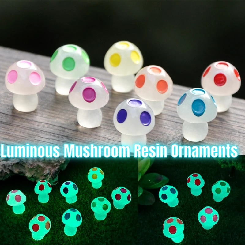 [Unggulan] Mini Luminous Animals Dekorasi 3D Resin Mikro Lanskap Aksesoris Noctilucent Animals Car Decor Home Plants Pot Decor Lucu Glow Jamur Hiasan